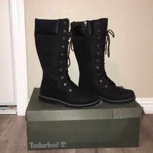Timberland 14in long Black boots w/leather 🌪